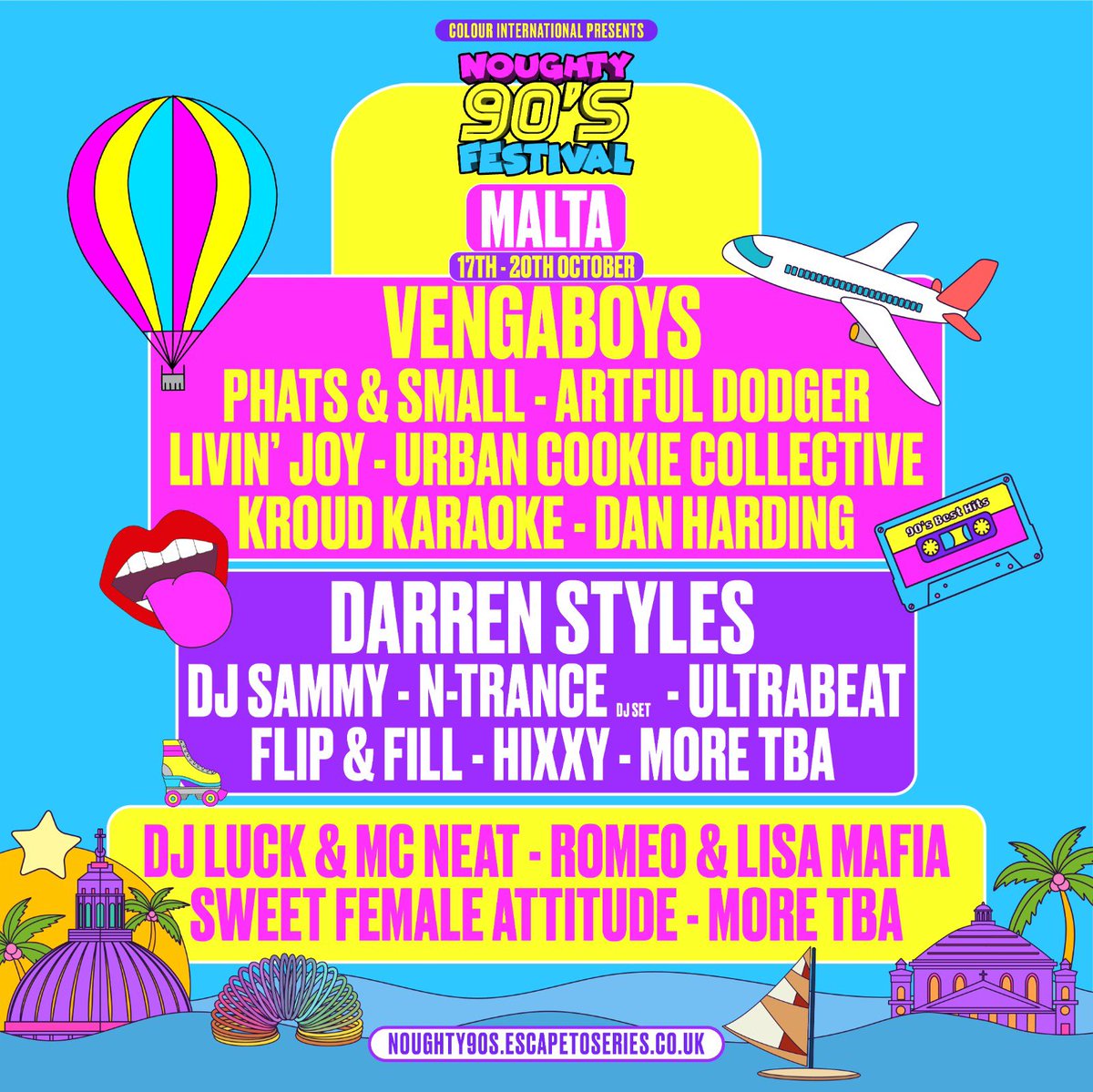 MALTA HERES YOUR LINE UP 🤩 Join us overseas 🏝🤩✈️ 🔗 noughty90s.escapetoseries.co.uk