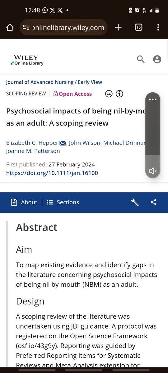 Delighted to share this scoping review, highlighting the psychosocial impct of being 'nil by mouth' and the lack of outcome measures suitable has been published today and available Open Access. 
 doi.org/10.1111/jan.16…
Now onto the challenge of addressing the gaps..