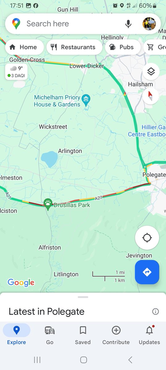 A27 Eastbound slow and Queuing traffic co from before the Drusillas roundabout through to polegate @SylvMelB @BBCSussex @hawkinthebury @hailshamfm @SussexIncidents