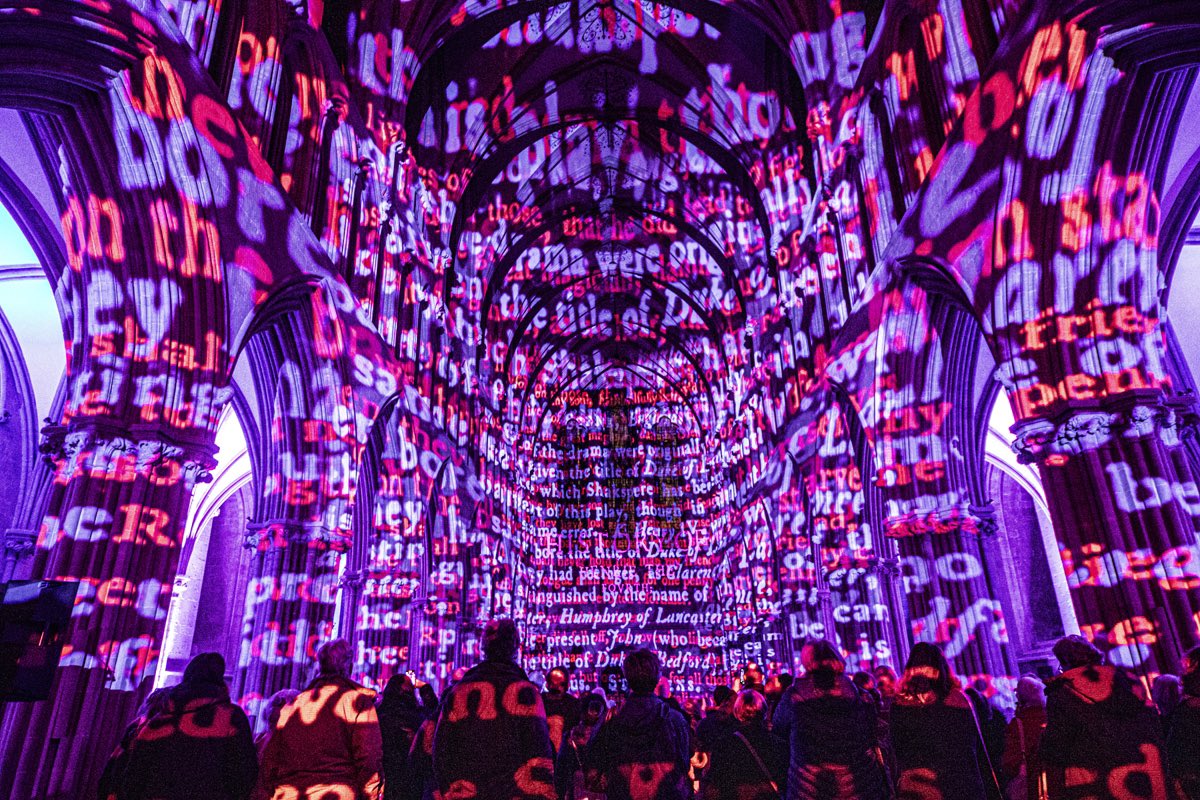 luxmuralis's tweet photo. Stand Back Look up and be immersed with in the #soundandlight inside @WellsCathedral1
About to open for the second evening the #fineart #sonetlumiere takes you on a journey through 1000 years of history - from William 1 to #KingCharlesIII
#projectionart #projectionmapping https://t.co/WtIw6TB3Y1