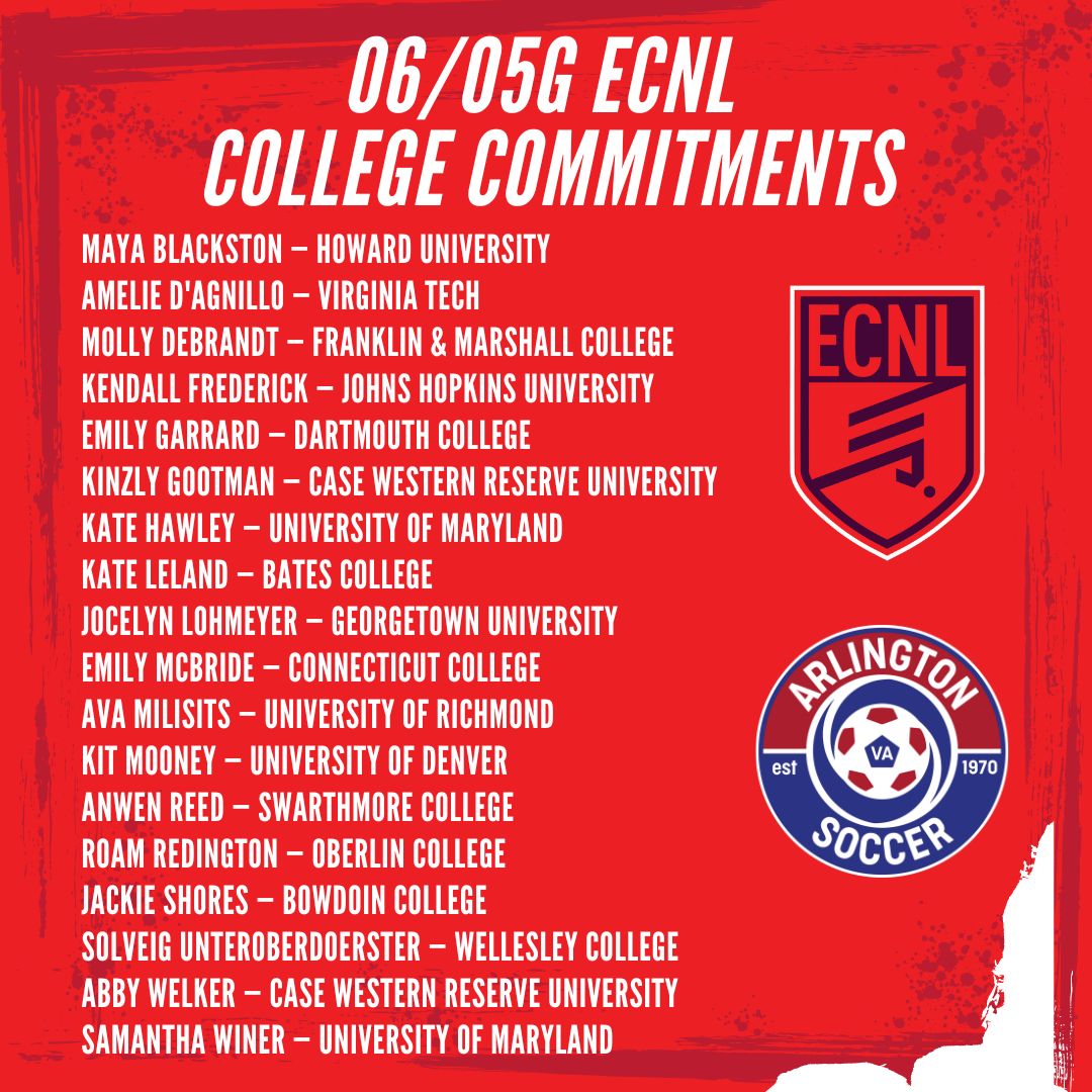 Proud is an understatement!

Congratulations to our Arlington seniors who have committed to playing at the next level. Your dedication to the game, academics, and character is evident!

Can’t wait to cheer you all on!

#TeamArlington #ecnlgirlssoccer