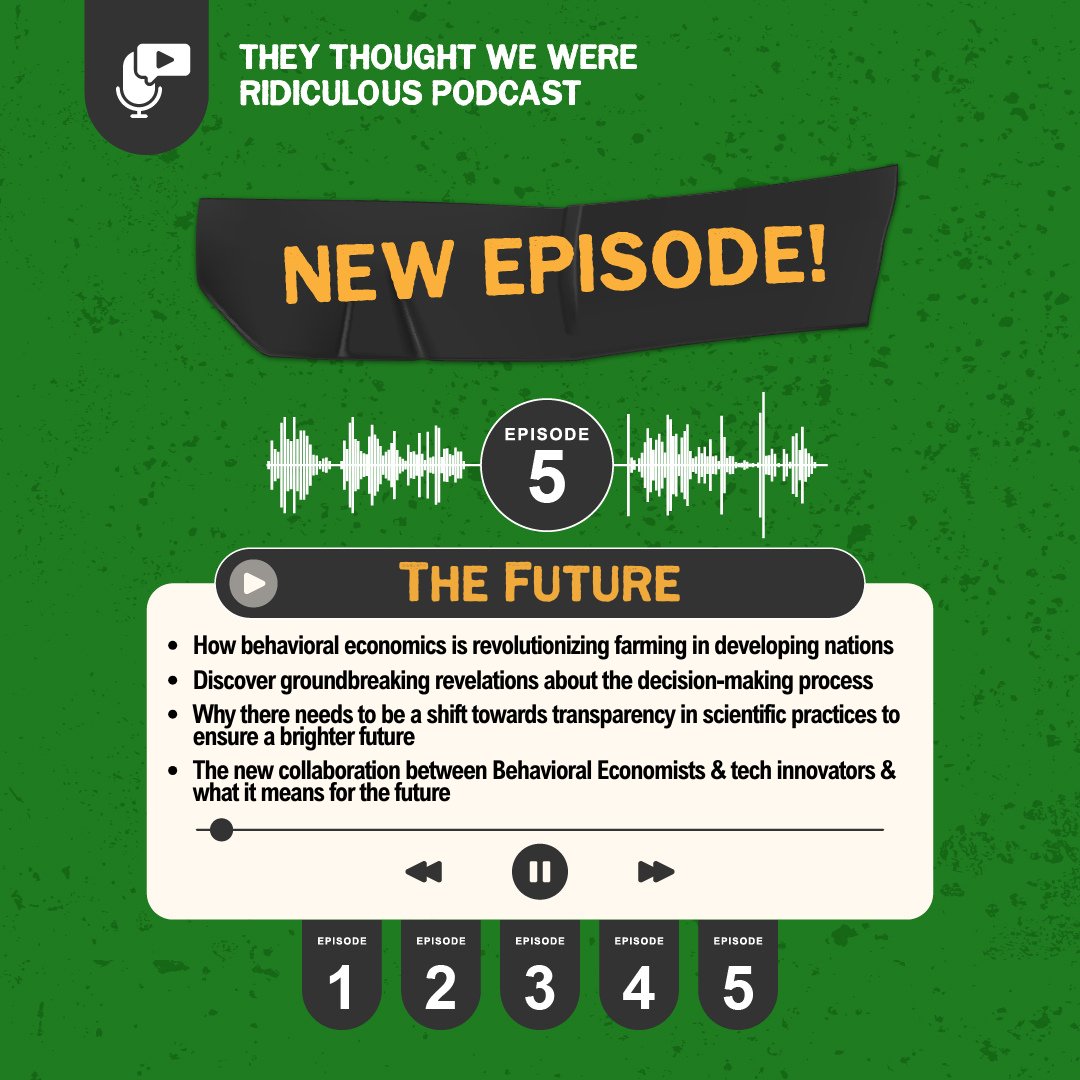 ✨Episode5️⃣: The Future. Exploring the future of B.E., we talked to 3 young researchers who are pushing the field further. ▶️Ridiculous-Podcast.com @kahneman_daniel, @LinneaGandhi, @supKaur, & @RaBhui Thank you all for tuning in!🩷 #TTWWR #behavioraleconomics #economics