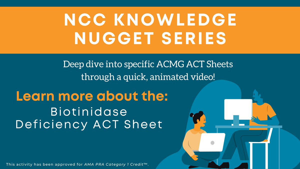 Are you a non-#genetics provider interested in #BiotinidaseDeficiency? Our Knowledge Nugget video is a deep dive of the Biotinidase Deficiency ACT Sheet via quick animation. View the video for CME-credit: bit.ly/42U8PQV & non-CME credit: bit.ly/42WqbNl