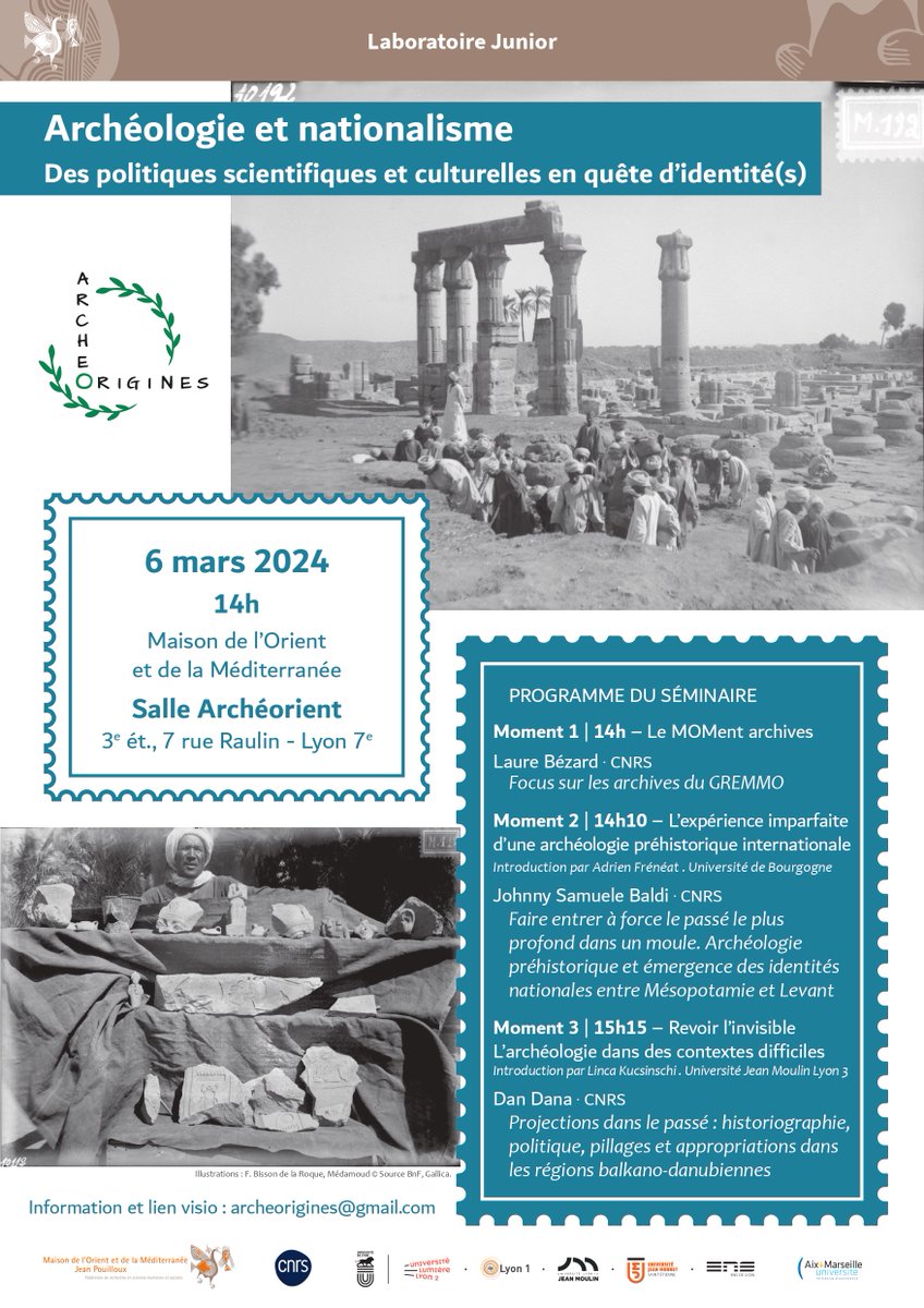ArcheOrigines's tweet photo. Actualité Archeorigines🏦🔎
Séminaire le 6 mars 2024 à 14h 
"Archéologie et nationalisme : Des politiques scientifiques et culturelles en quête d'identité(s)"

Salle de réunion Archéorient, 3ème étage, Maison de l'Orient et de la Meditarranée, 7 Rue Raulin, 69700 LYON. https://t.co/553Dh9U2cw