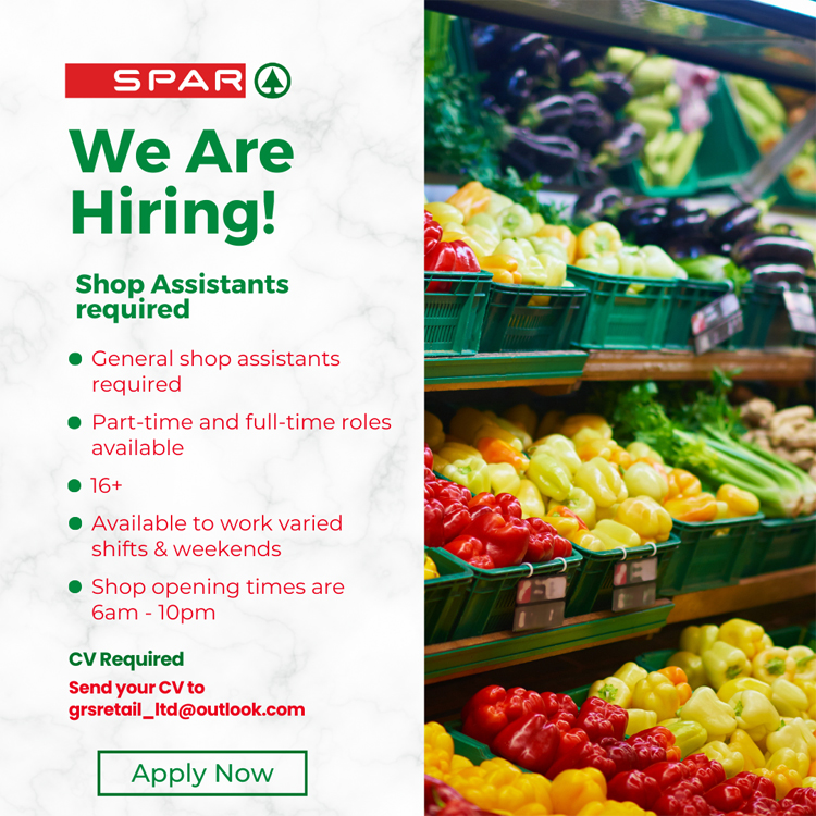 Recruitment is underway for a new Spar store in Shore Street, Gourock. General shop assistants are required, for full and part-time posts. To apply send CV to grsretail_ltd@outlook.com