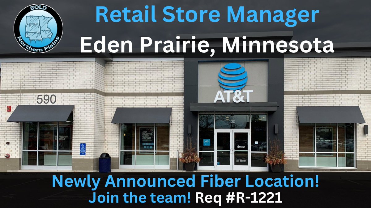 BOLD Northern Plains (@boldnp) on Twitter photo Are you ready for the next step in your career? We’re looking for top talent to lead our newly announced AT&T Fiber location in Eden Prairie, MN! Interested? Connect with <a href="/DemetriusStova4/">Demetrius Stovall</a> or <a href="/KrisLogueNP/">Kris Logue</a> for additional details!
#BOLDNorthernPlains #LifeAtATT Are you ready for the next step in your career? We’re looking for top talent to lead our newly announced AT&T Fiber location in Eden Prairie, MN! Interested? Connect with <a href="/DemetriusStova4/">Demetrius Stovall</a> or <a href="/KrisLogueNP/">Kris Logue</a> for additional details!
#BOLDNorthernPlains #LifeAtATT