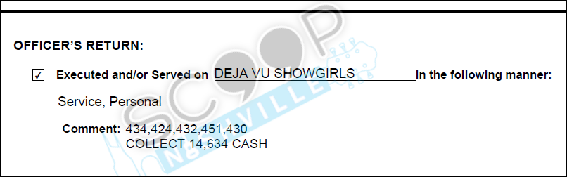 scoopnash's tweet photo. #Stripped: Just after 4AM Wednesday, the @NashSheriff levy squad entered @DejavuNashville and collected nearly $15,000 from the strip club's safe to satisfy an unpaid judgment from #OneMainFinancial
#ScoopNashville https://t.co/j5eU9XsKLe