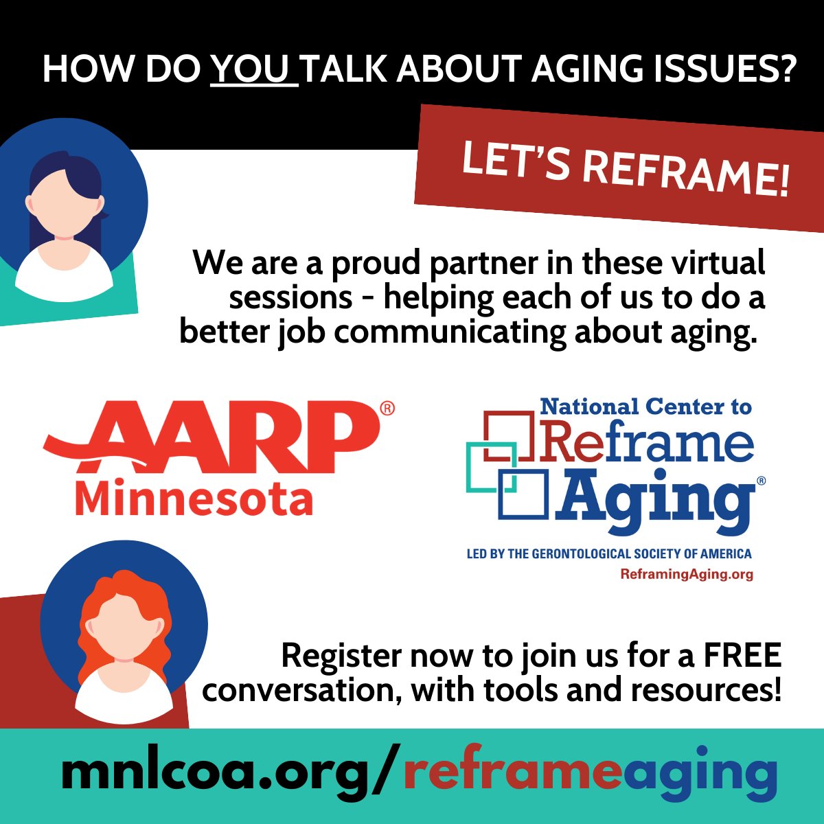 AARP Minnesota (@aarpmn) on Twitter photo Join us, as we #ReframeAging and work towards #AgeFriendlyMN communities. Register today and help unite our aging sector ➡️ mnlcoa.org/reframeaging <a href="/mnlcoaging/">Minnesota Leadership Council on Aging</a> <a href="/UMNCHAI/">Center for Healthy Aging and Innovation</a> @ReframeingAging Join us, as we #ReframeAging and work towards #AgeFriendlyMN communities. Register today and help unite our aging sector ➡️ mnlcoa.org/reframeaging <a href="/mnlcoaging/">Minnesota Leadership Council on Aging</a> <a href="/UMNCHAI/">Center for Healthy Aging and Innovation</a> @ReframeingAging