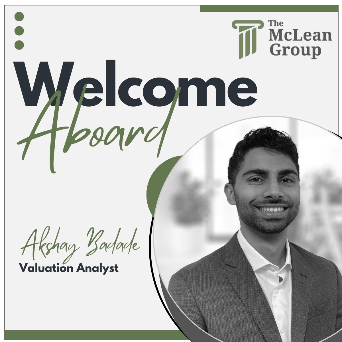 McLeanGroup's tweet photo. We are delighted to welcome Akshay Badade to our team of valuation advisors! his commitment to client success makes him a great addition to our growing valuation team. We are excited about the contributions his skills will make to our continued success. Here's to new beginnings! https://t.co/CBNUfNsZ9V