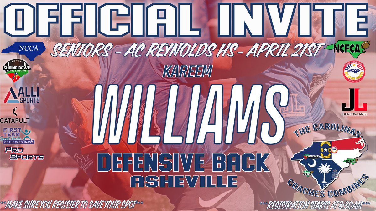 Carolinas Coaches Combine (@coachescombines) on Twitter photo Congratulations on being selected to the Carolinas Coaches Combines Senior (c/o 25) at AC Reynolds!
See you on April 21 at 8:30pm!
Check your email to register!
#CarolinasCoaches24 <a href="/JohnsonLambe/">Johnson Lambe Sporting Goods</a>
<a href="/CoachRadford/">Coach Radford</a> <a href="/kyheemplummer4/">Kyheem Plummer</a>
<a href="/kareem2williams/">kareem williams</a> Congratulations on being selected to the Carolinas Coaches Combines Senior (c/o 25) at AC Reynolds!
See you on April 21 at 8:30pm!
Check your email to register!
#CarolinasCoaches24 <a href="/JohnsonLambe/">Johnson Lambe Sporting Goods</a>
<a href="/CoachRadford/">Coach Radford</a> <a href="/kyheemplummer4/">Kyheem Plummer</a>
<a href="/kareem2williams/">kareem williams</a>
