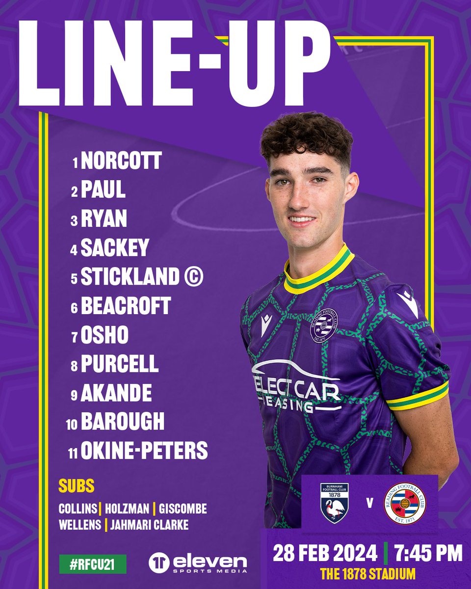 🔢 𝐓𝐄𝐀𝐌 𝐍𝐄𝐖𝐒

Here's how your young Royals line up this evening!

#RFCU21 | #ReadingFC
