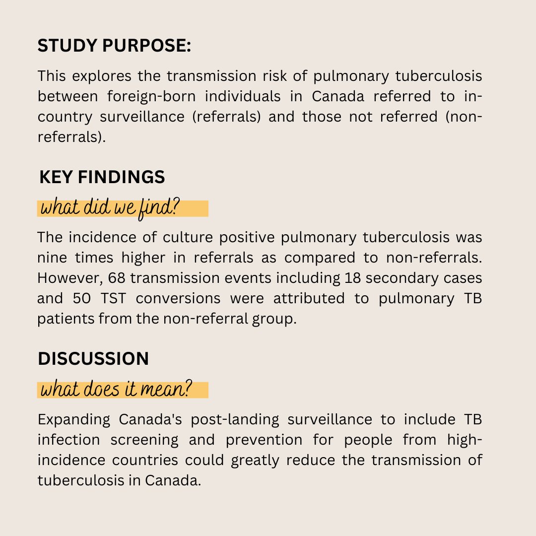TBinFocus's tweet image. #ResearchInFocus 

Expanding 🇨🇦's post-landing #TB surveillance to include targeted screening for TB infection would greatly reduce in-country transmission and contribute to national TB elimination goals 🫁 

🔗bit.ly/3SEaZ3A