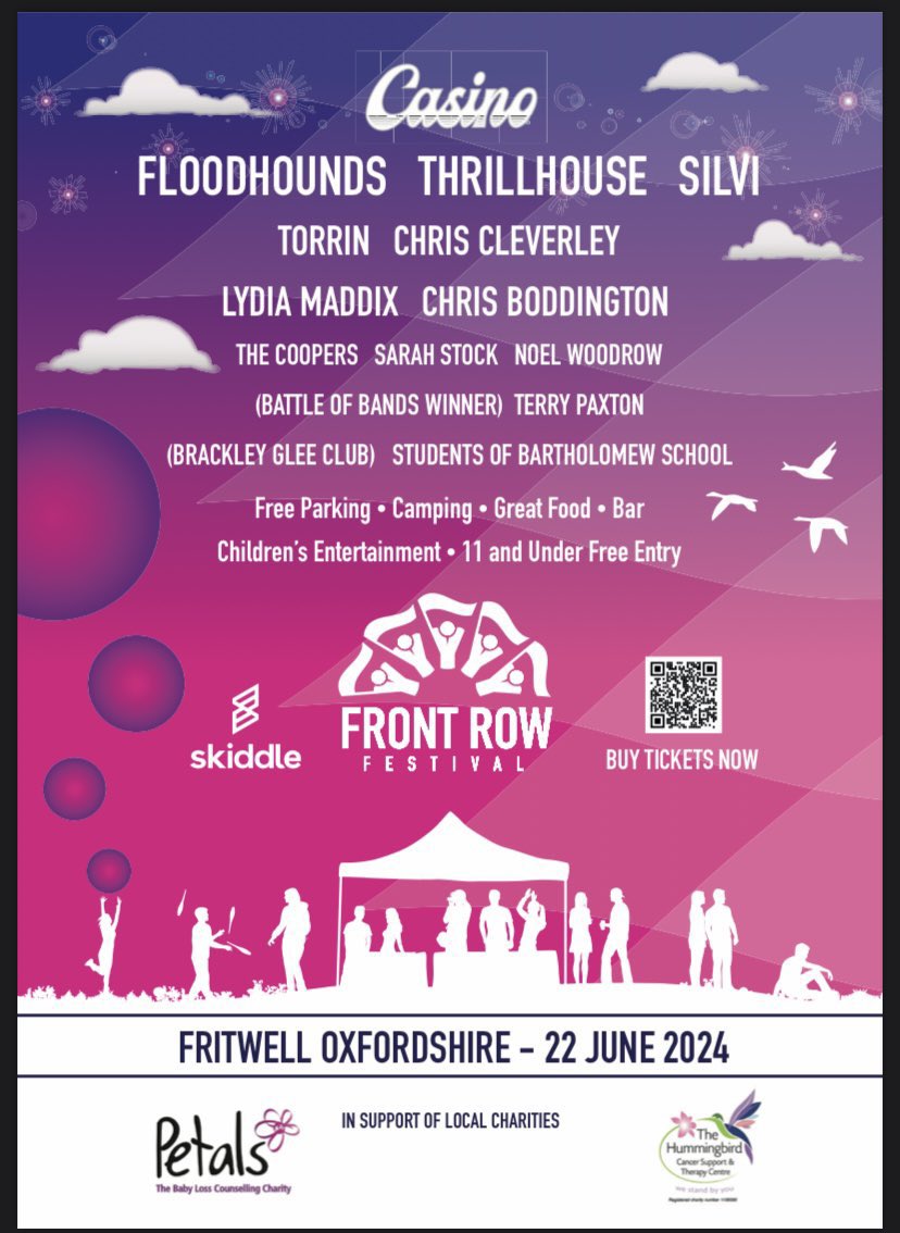 Wow. What a line up for @frontrowfest this June!! Buzzing to see @Casino_band_ @FloodHounds @thrillhouseok @SILVIsounds @torrinsings @ChrisBodMusic and many more! skiddle.com/e/37142480 Get your tickets and come join us there 💜🎶