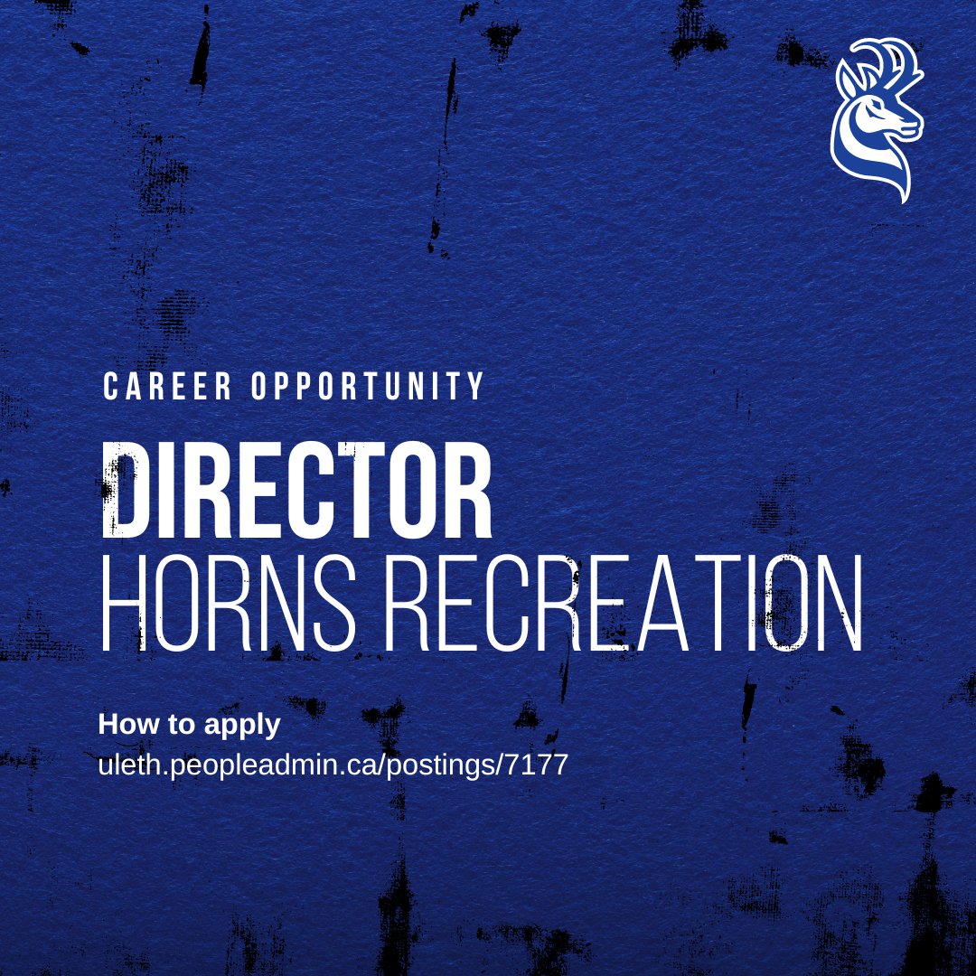 Career Opportunity: Join @ulethbridge as Director of Horns Recreation. Lead the charge in fostering a vibrant culture of wellness and activity on campus and in our community.
 
For more information and to apply, visit uleth.peopleadmin.ca/postings/7177
 
#gohorns #yql