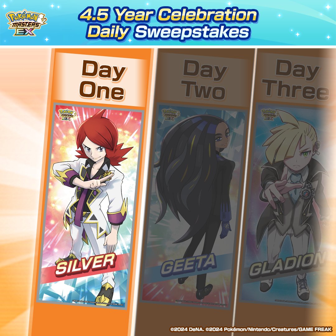 PokemonMasters's tweet photo. 📣 4.5 Year Celebration Daily Sweepstakes Day One: Silver 😏

Silver sure is shining in his new Neo Champion ensemble!

Follow and repost this post for a chance to win a commemorative towel of Silver!

Details in the quoted post below. https://t.co/HaGcfHnO64