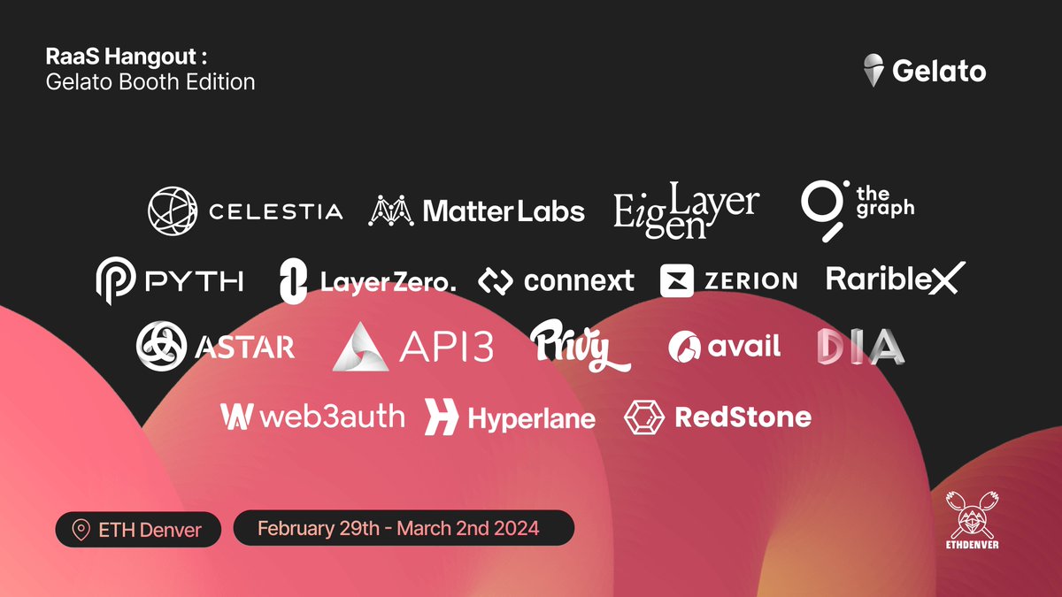 Astar Network (@astarnetwork) on Twitter photo ๐คฉ We're excited to join the RaaS Hangout: Gelato Booth Edition with <a href="/NewMingshiS/">Mingshi S.</a> from Astar!
<a href="/gelatonetwork/">Gelato</a> has gathered amazing partners & builders such as
<a href="/eigenlayer/">EigenCloud</a>, <a href="/LayerZero_Labs/">LayerZero Labs</a> & <a href="/zerion/">Zerion</a> to discuss the future of Ethereum.
๐
Sign up here:
lu.ma/6psluu43 ๐คฉ We're excited to join the RaaS Hangout: Gelato Booth Edition with <a href="/NewMingshiS/">Mingshi S.</a> from Astar!
<a href="/gelatonetwork/">Gelato</a> has gathered amazing partners & builders such as
<a href="/eigenlayer/">EigenCloud</a>, <a href="/LayerZero_Labs/">LayerZero Labs</a> & <a href="/zerion/">Zerion</a> to discuss the future of Ethereum.
๐
Sign up here:
lu.ma/6psluu43
