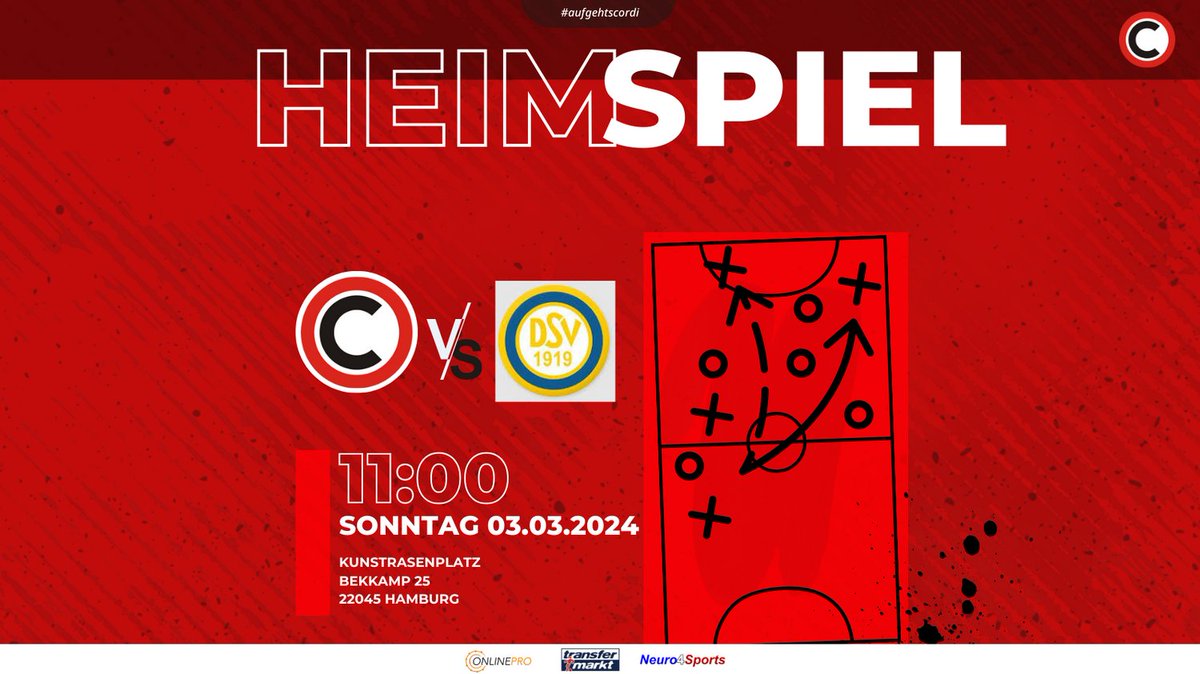🚨 Spielankündigung 🚨

📆 Datum: 16. Februar 2024
🕒 Uhrzeit: 19:15 Uhr
🏟️ Ort: Kunstrasenplatz Bekkamp 25 Hamburg

Cordi vs. Rellingen - ein Spiel voller Spannung und Emotionen! 🔥 Wer wird die Oberhand gewinnen? 🤔 #CordiVsRellingen #Matchday #Emotionen #aufgehtscordi