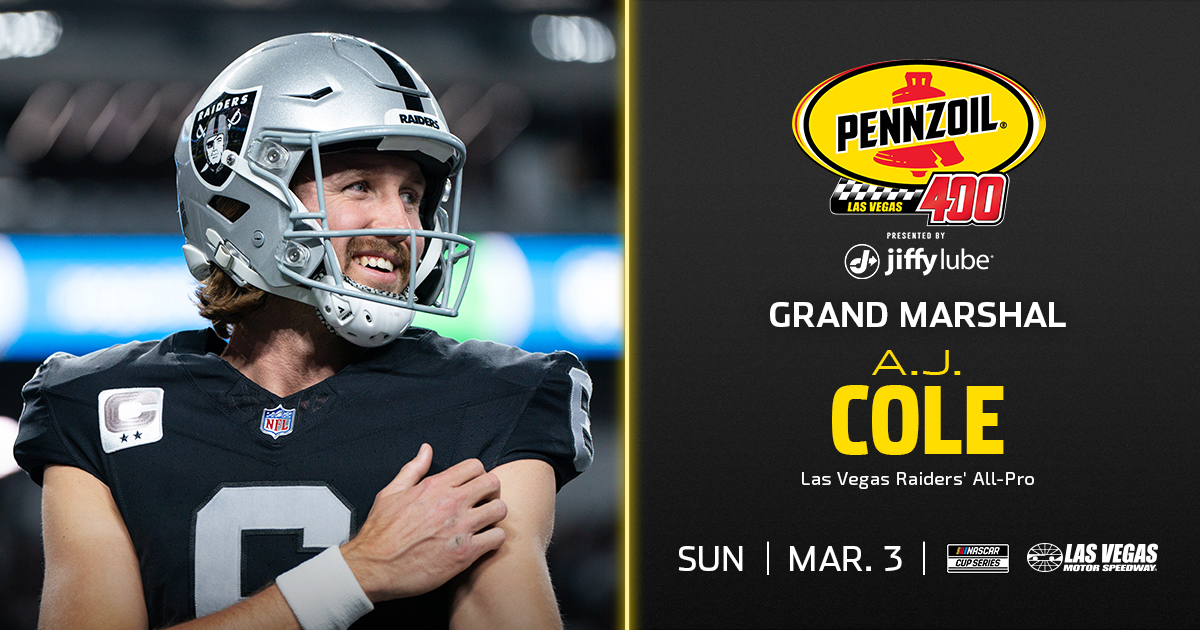 Ready to bring the hype, @AJCole90? The Las Vegas @Raiders will deliver the most famous words in motorsports for the #Pennzoil400 on Sunday! 📰: bit.ly/48zvjI4