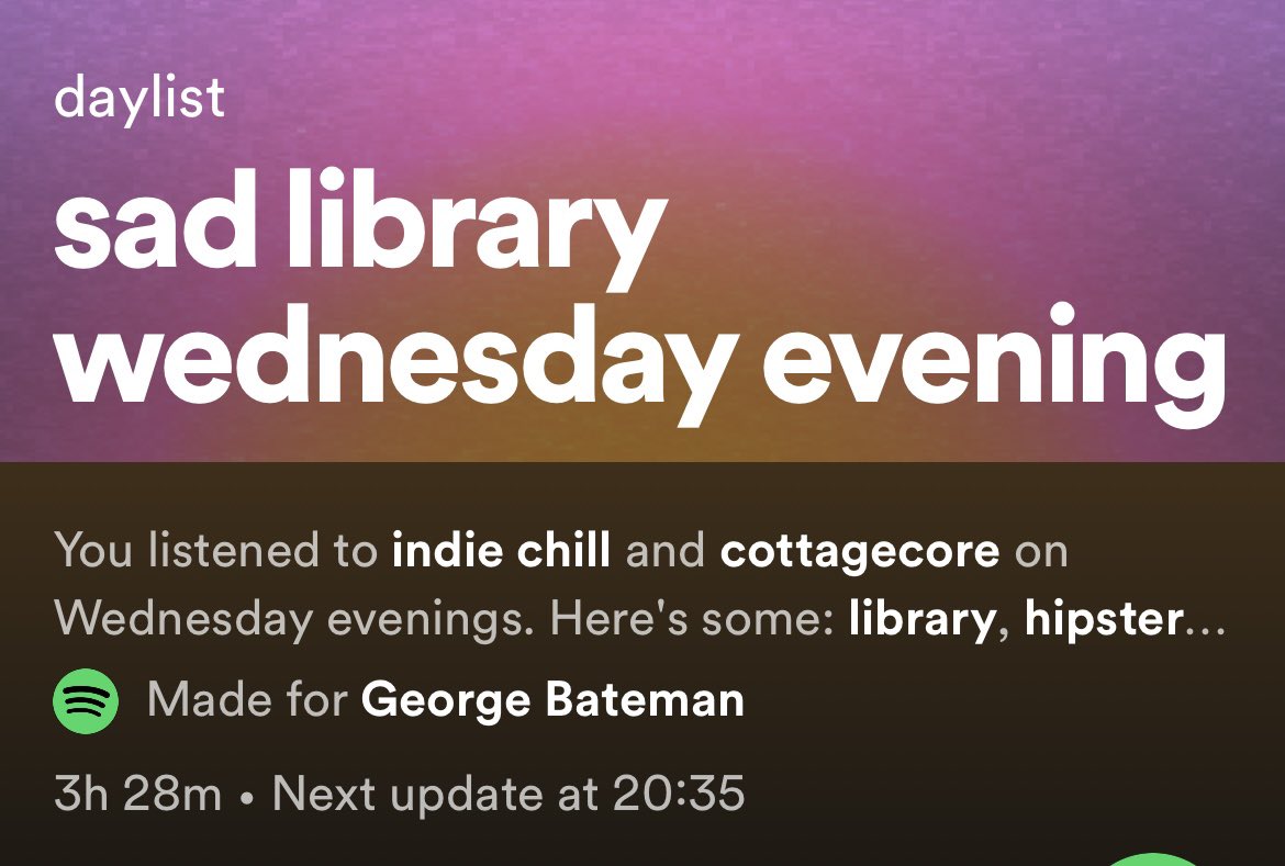 Spotify nailing my Wednesday vibe, tbf