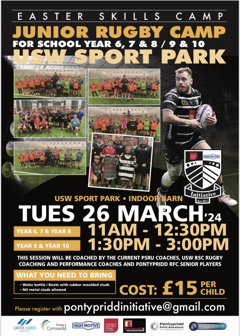 PontypriddI's tweet photo. WE ARE PLEASED TO ANNOUNCE OUR EASTER SKILLS CAMP! 

TUESDAY 26th MARCH 2024

BOOK NOW TO AVOID DISAPPOINTMENT 

Years 6,7 and 8  11am - 12.30pm

Years 9 and 10  1.30pm - 3.00pm

@PontypriddRFC @PontyPSRU @USWBScRugby @USWSport @USWWomensRugby 🏉 ⚫️⚪️💪🏻 https://t.co/u7Uo3K5uBf