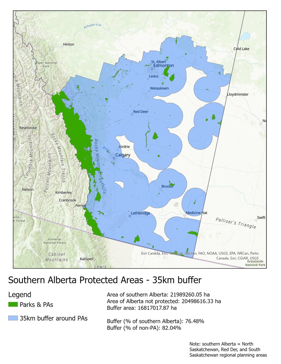 If media reports of a ban on wind turbines within 35km of protected areas are accurate - note that this would mean 76% of southern Alberta would be off limits to wind #ableg