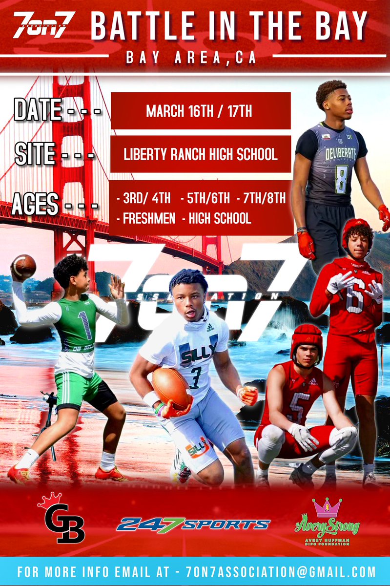 7on7 Association (@the7on7nw) on Twitter photo We are coming back to Northern CA for year 2 ! Programs are coming from HI, OR, WA, ID, SoCal and NorCal. Don’t miss out 🏈 we only have 8 spots left.
<a href="/TaylorBarton12/">Taylor Barton</a> & <a href="/BrandonHuffman/">Brandon Huffman</a> will record the pre tournament podcast next week.
Can’t wait to see these teams compete 📈 We are coming back to Northern CA for year 2 ! Programs are coming from HI, OR, WA, ID, SoCal and NorCal. Don’t miss out 🏈 we only have 8 spots left.
<a href="/TaylorBarton12/">Taylor Barton</a> & <a href="/BrandonHuffman/">Brandon Huffman</a> will record the pre tournament podcast next week.
Can’t wait to see these teams compete 📈