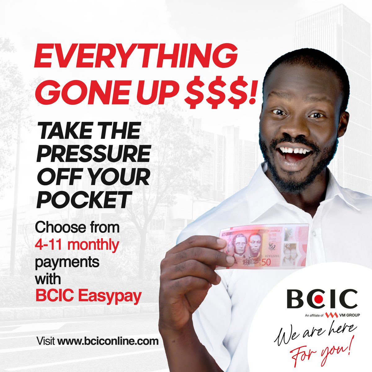 Take the pressure off your pocket with BCIC Easypay insurance 

Choose from 4-11 monthly payments.
BCIC we are here for you!
#bcic #bcicinsurance #insurance #car #carinsurance #jamaica #easypayments