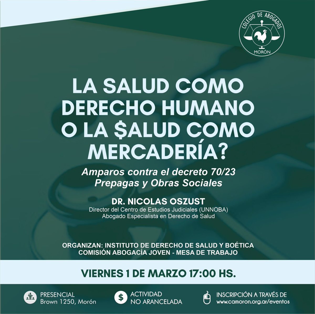Este viernes nos reunimos en Morón (Brown 1250) para hablar de Salud 🏥 y $alud 💸 Los espero a todos! Se pueden inscribir en camoron.org.ar/evento/la-salu… 🧑‍💻 Actividad gratuita y no arancelada 💪🏼