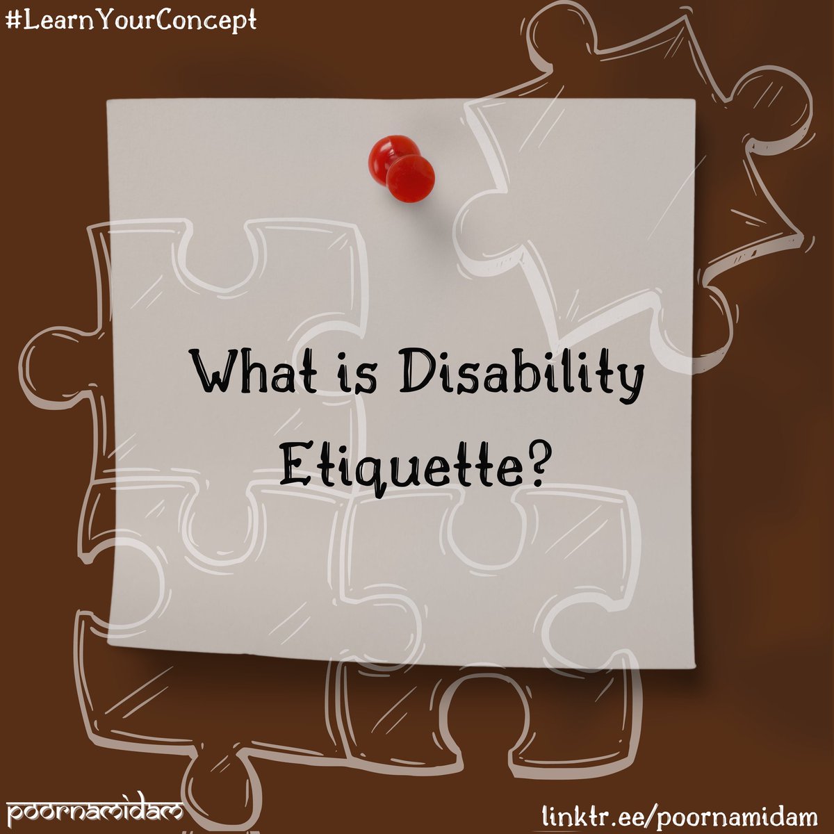poornam_idam's tweet image. #LearnYourConcept series 1/🧵

Basic disability etiquette involves treating people with disabilities with respect.

For example, speak to the person directly, not to the person accompanying them.