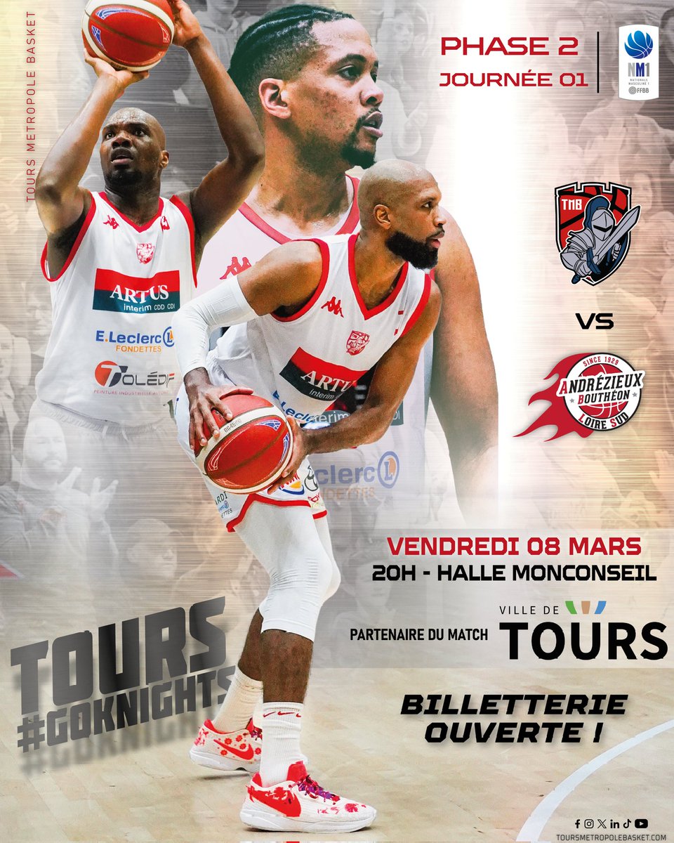 tmb_toursbasket's tweet photo. 🚨 𝗢𝗨𝗩𝗘𝗥𝗧𝗨𝗥𝗘 𝗕𝗜𝗟𝗟𝗘𝗧𝗧𝗘𝗥𝗜𝗘 #TMB ⚔️ 

𝐋𝐞𝐬 𝐲𝐞𝐮𝐱 𝐫𝐢𝐯𝐞𝐬 𝐬𝐮𝐫 𝐥𝐚 𝐩𝐡𝐚𝐬𝐞 𝟐 😤
📢 Réservez dès maintenant vos places pour le premier match vs. Andrézieux à 𝐌𝐨𝐧𝐜𝐨𝐧𝐬𝐞𝐢𝐥 🔥 #J01
🗓️ Vend. 08/03 - 20H
🎟️ https://t.co/GrHnPHvM6z

#GoKnights🔴⚫️ https://t.co/xSLGnEsdg5