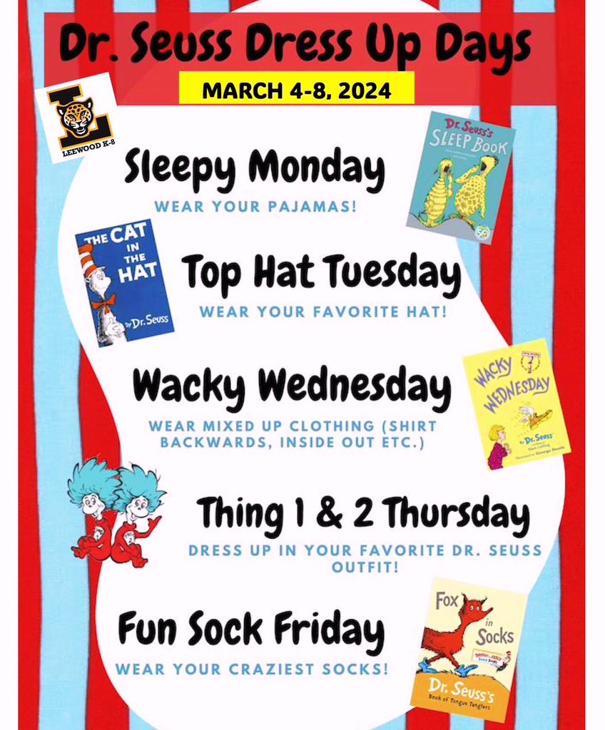 Join in on the FUN as we celebrate DR. SEUSS &amp; READ ACROSS AMERICA WEEK 📚🇺🇸 from March 4th-8th with a Seuss Spirit Week! Participation is OPTIONAL and FREE. ❤️ Check out the flyer for details on each dress up day. 🥳 #MiamiReads #MDCPSReadAcrossAmerica