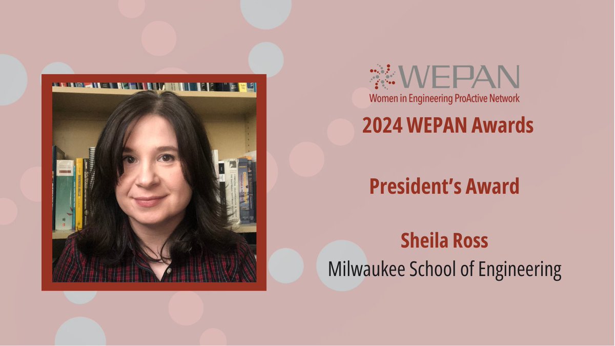 Congratulations to Sheila Ross of @MSOE, winner of the 2024 WEPAN President’s Award recognizing exemplary accomplishments by individuals or groups who have made significant contributions to WEPAN's goals and objectives. wepan.org/press-release/…