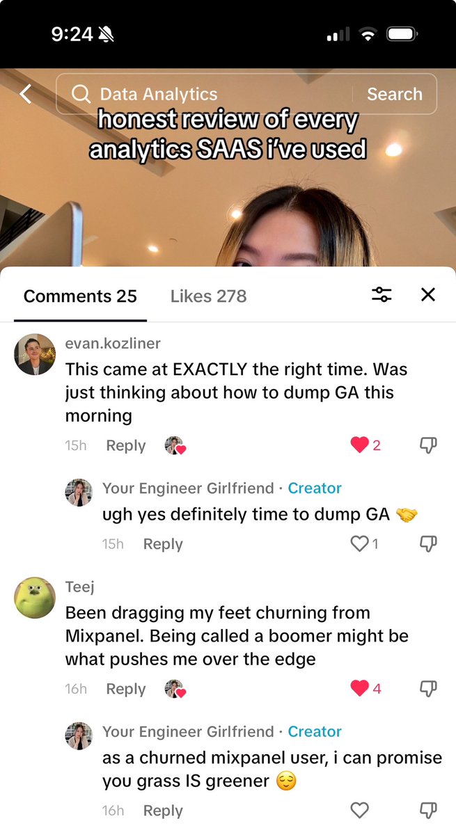 i don’t have the biggest tiktok account but 29k engineers & tech interested people are following me. 

here’s me influencing + deinfluencing analytics tools 😌