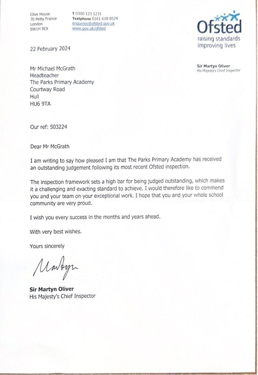 DeltaTheParks's tweet photo. A proud moment today receiving a congratulations letter from @Ofstednews for our recent Outstanding judgement! Well done everyone! 💙💙 https://t.co/30N2Jo38Oe