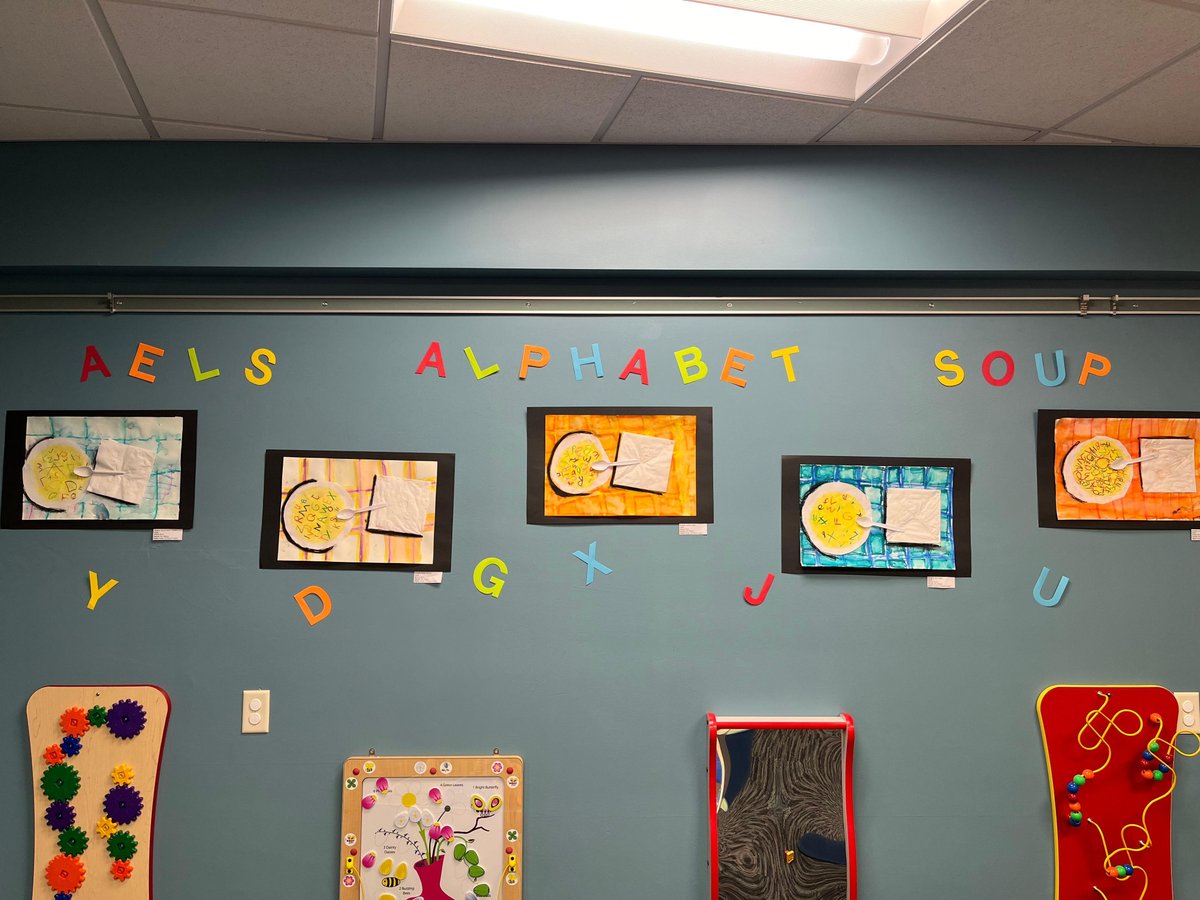 Some of 1st grade's artwork is being displayed at the Rodman Library in the children's department through March. The children's department set up an alphabet inspired book display if you are wanting to work on the alphabet this month at home with your child! #art #aviators 😊🎨📚