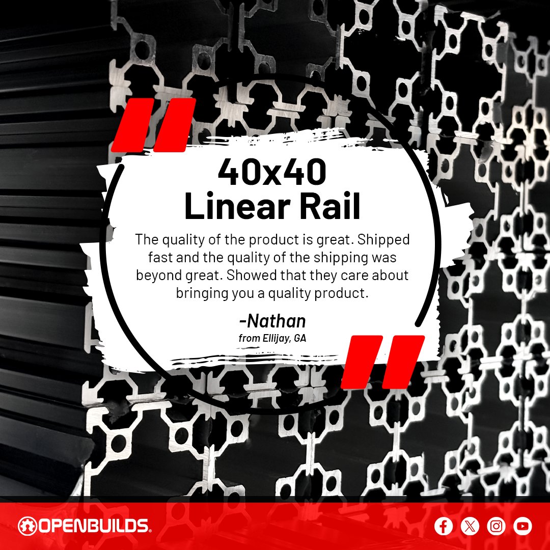OpenBuilds's tweet image. Build your dreams on a solid foundation with OpenBuilds 40x40 V-Slot Linear Rail. Quality delivered directly to you.🛠️🚀

🔗Get started today! bit.ly/2CO8Q0t

#OpenBuilds #DreamBuildShare #LinearRail #VSLot #CNC #Fabrication #innovation #Engineering