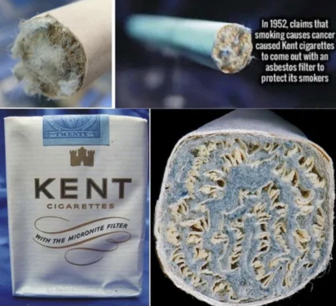 In 1952, amidst concerns linking smoking to cancer, Kent cigarettes introduced an asbestos filter as a measure to safeguard its smokers. With each inhalation, asbestos fibers from the filter made their way into the lungs of smokers.