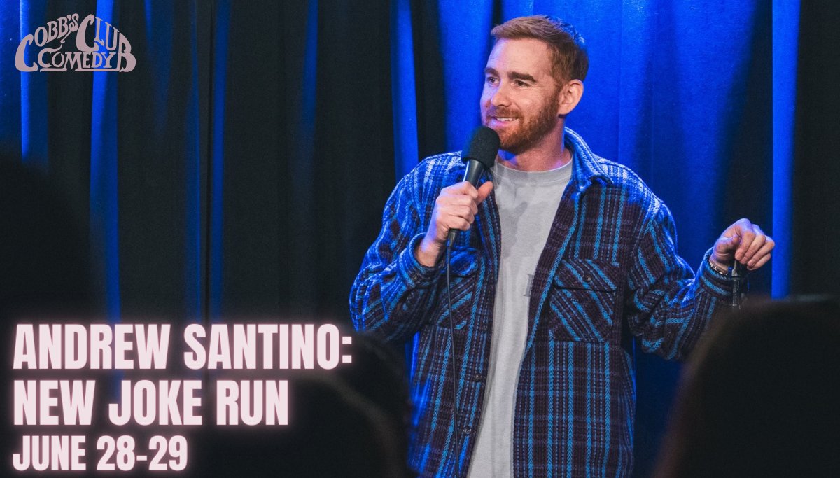 That’s right! Andrew Santino from @badfriends_pod is coming to Cobb’s for 2 nights 🎤 Secure tickets before they sell out at livemu.sc/3wG71Po🚨😱 See you in June, San Francisco 👋