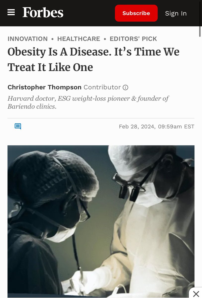 “Obesity Is A Disease. It’s Time We Treat It Like One” Authored by @MetabolicEndo for @Forbes forbes.com/sites/christop…