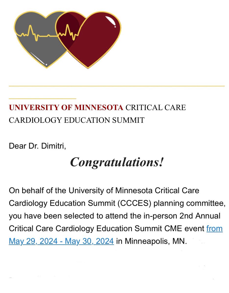 Demetrio Sharp Dimitri, MD, MSc (@drsharpdimitri) on Twitter photo Honored and thrilled to have been selected to attend the 2nd Critical Care Cardiology Education Summit by the Univ. of Minnesota on May 29-30. I want to express my gratitude to the <a href="/UMN_CCCEdSummit/">UMN Critical Care Cardiology Education Summit</a> for the scholarship and for this incredible learning opportunity. Thank you for Honored and thrilled to have been selected to attend the 2nd Critical Care Cardiology Education Summit by the Univ. of Minnesota on May 29-30. I want to express my gratitude to the <a href="/UMN_CCCEdSummit/">UMN Critical Care Cardiology Education Summit</a> for the scholarship and for this incredible learning opportunity. Thank you for