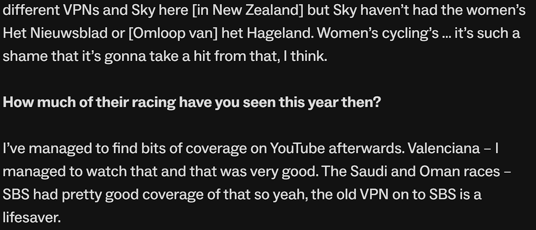 Omloop vh Hageland was free online and not even geo-locked last weekend over on Vimeo

I try to get the word out, but if anyone ever needs help finding the women's cycling race live streams, just ask!