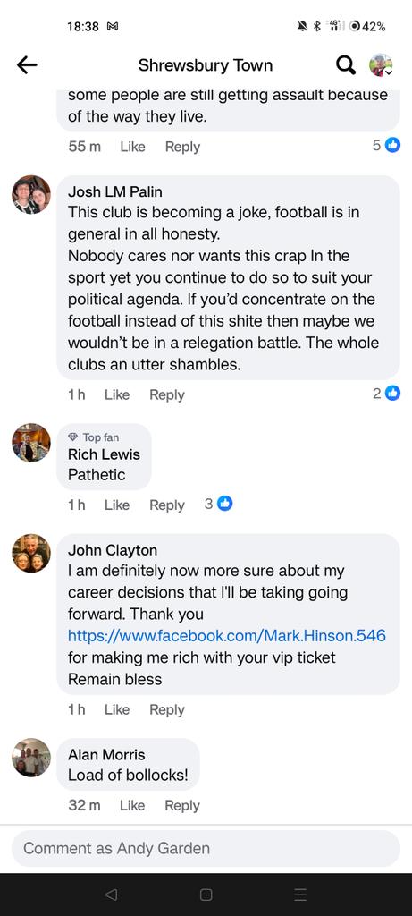 Thank you @shrewsburytown and @Ebenno88 for supporting! A quick scroll through FB responses shows why support of these issues is badly needed. (yes I'm calling it out!) We are proud to work with our club, and be there for anyone looking for a safe space at Town. Always. 🏳️‍🌈 🏳️‍⚧️