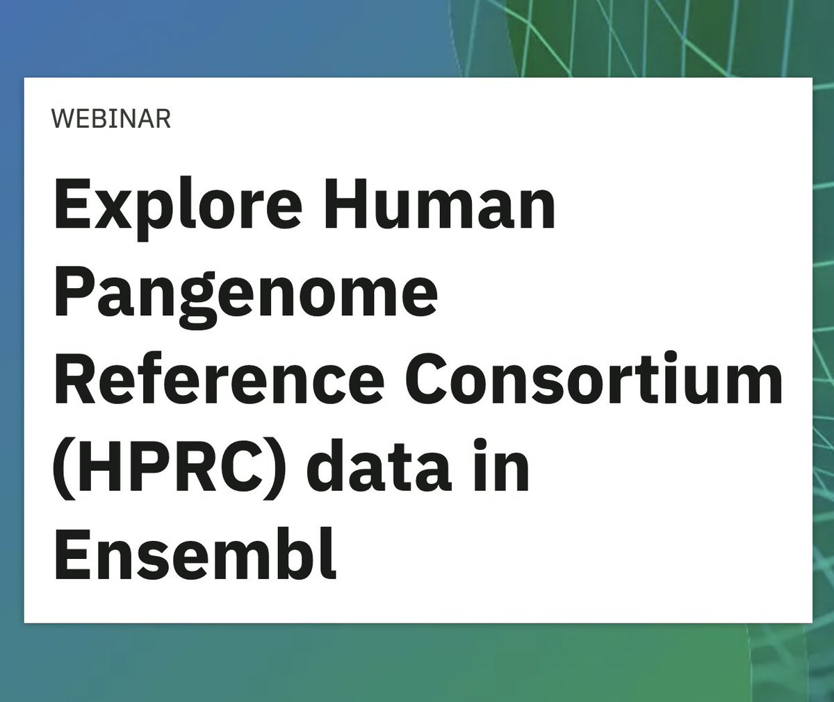 📢 Join us in our upcoming @emblebi #webinar where we will be exploring @HumanPangenome Reference Consortium (#HPRC) data in #Ensembl 👱‍♂️👴🏽👧🏿 Registration is free but essential 🗓️ 28 March 2024 📍 Virtual ℹ️ ebi.ac.uk/training/event…