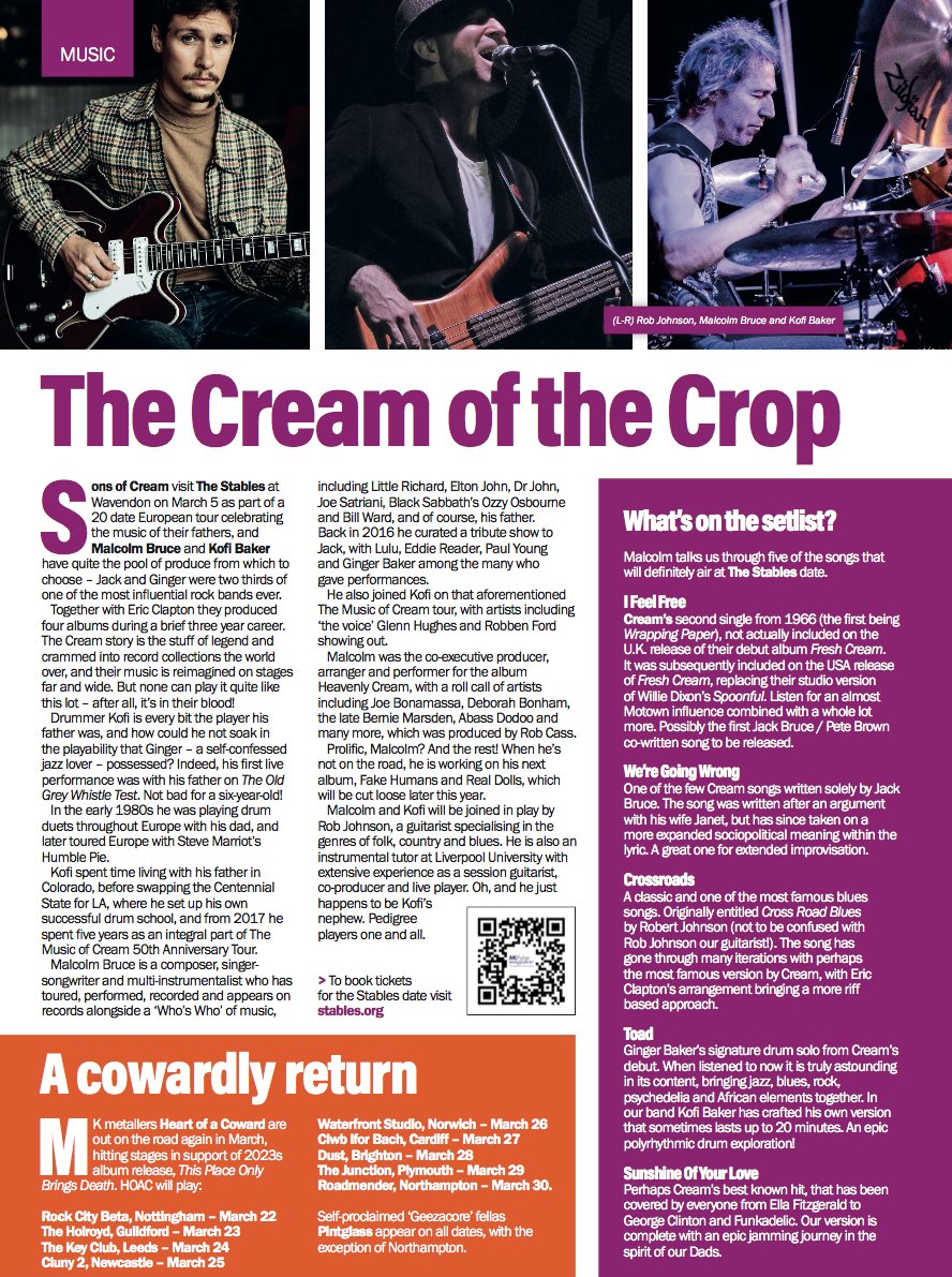 This Tuesday coming Sons of Cream play @StablesMK In the current edition of @pulsemagazines @malxbruce shares some of those magical musical moments that will definitely feature in the setlist. Read more below, then go book your seat for an awesome evening.