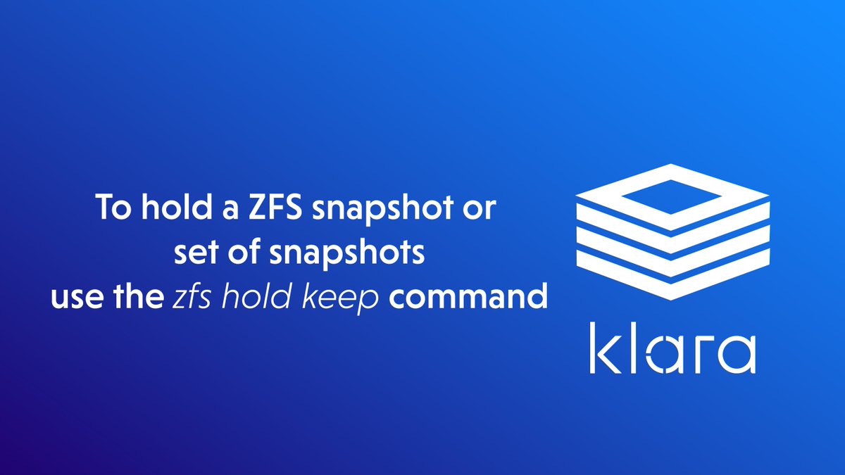 klarainc's tweet image. Do you have an #OpenZFS snapshot that even the root user shouldn’t be allowed to delete?
Create a “zfs hold”. To remove the #ZFS hold so the snapshot can be deleted, use “zfs release” to remove the hold.