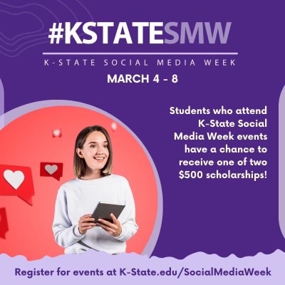 The 3rd annual K-State Social Media Week is March 4 - 8, 2024. All students, faculty, staff, alumni, and community members are invited to attend events.

Register to attend individual events in K-State OrgCentral: orgcentral.k-state.edu/KSUSMW/rsvp_bo…