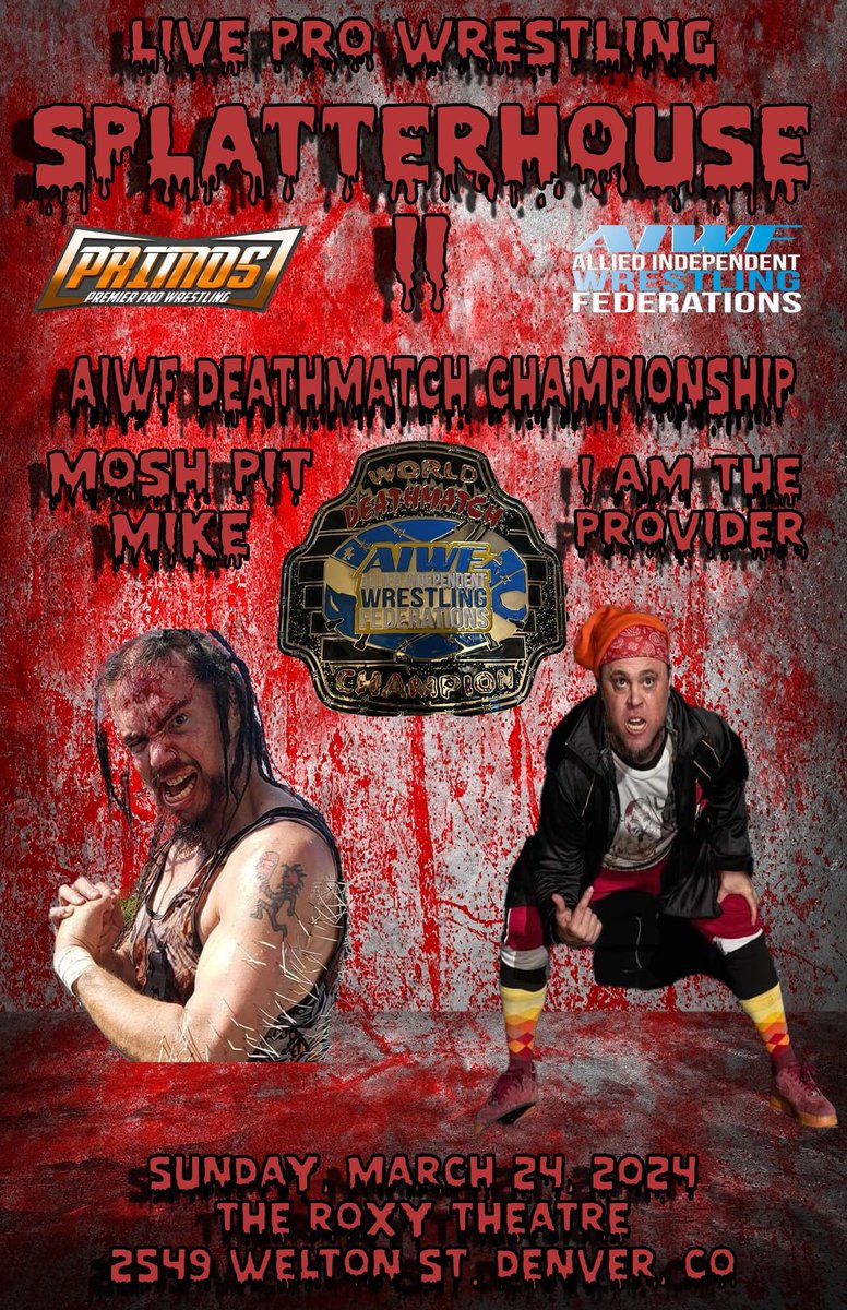 You can't talk the history of STTDM or Primos w/o talking about @MoshPitMike or @JoeMcDougal ,these2️⃣will be across the ring from each other in a singles deathmatch for the 1st TIME EVER! And the AIWF Wrestling DEATHMATCH TITLE IS ON THE LINE! Get 🎟️ NOW tickets.holdmyticket.com/tickets/425189