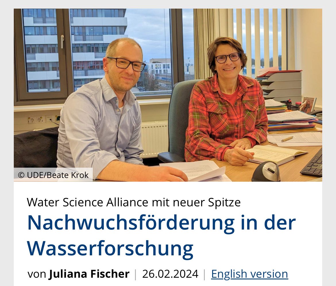 Freue mich mit Martina Flörke @ruhrunibochum, Beate Krok @zwu_ude & allen Mitgliedern der #WaterScienceAlliance die Dt. #Wasserforschung weiter zusammenzubringen. Dazu bietet die #WSA jetzt ein tolles Programm für Nachwuchsforschende: den Career Navigator uni-due.de/2024-02-26-wat…