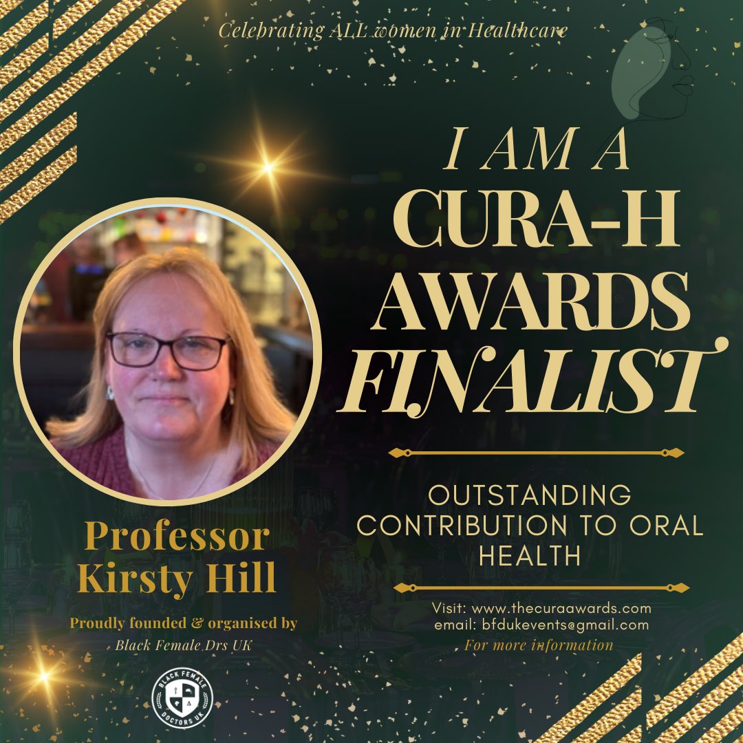 Thrilled that <a href="/kirstybhill40/">Kirsty</a> of <a href="/UoB_Dentistry/">UoB School of Dentistry</a> has been selected as a finalist at the Cura-H awards for not one but two awards! Go Kirsty!! #curah