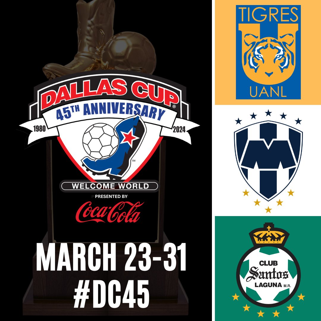 dallascup's tweet photo. BREAKING: Liga MX Sides @TigresOficial, @Rayados, and @ClubSantos Confirmed for 2024 U19 Gordon Jago Super Group #DC45 #DallasCup
Read: https://t.co/6f14AgBSUw https://t.co/A7xKzgVzUB